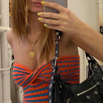 Getadme-Knitted Sweaters Cut Out Sexy Strapless Crop Tops for Women Fashion Backless Striped Cropped Tanks Top Streetwear